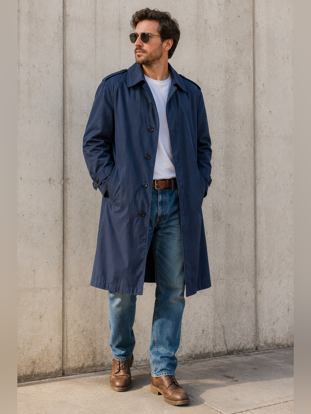 Vintage USAF Air Force All Weather Trench Coat 42R Blue Removable Lining